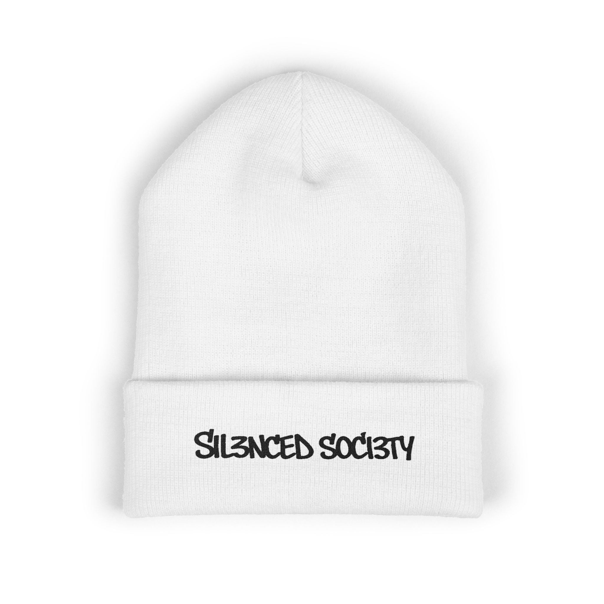 Sil3nced Soci3ty Embroidered Cuffed Beanie - White
